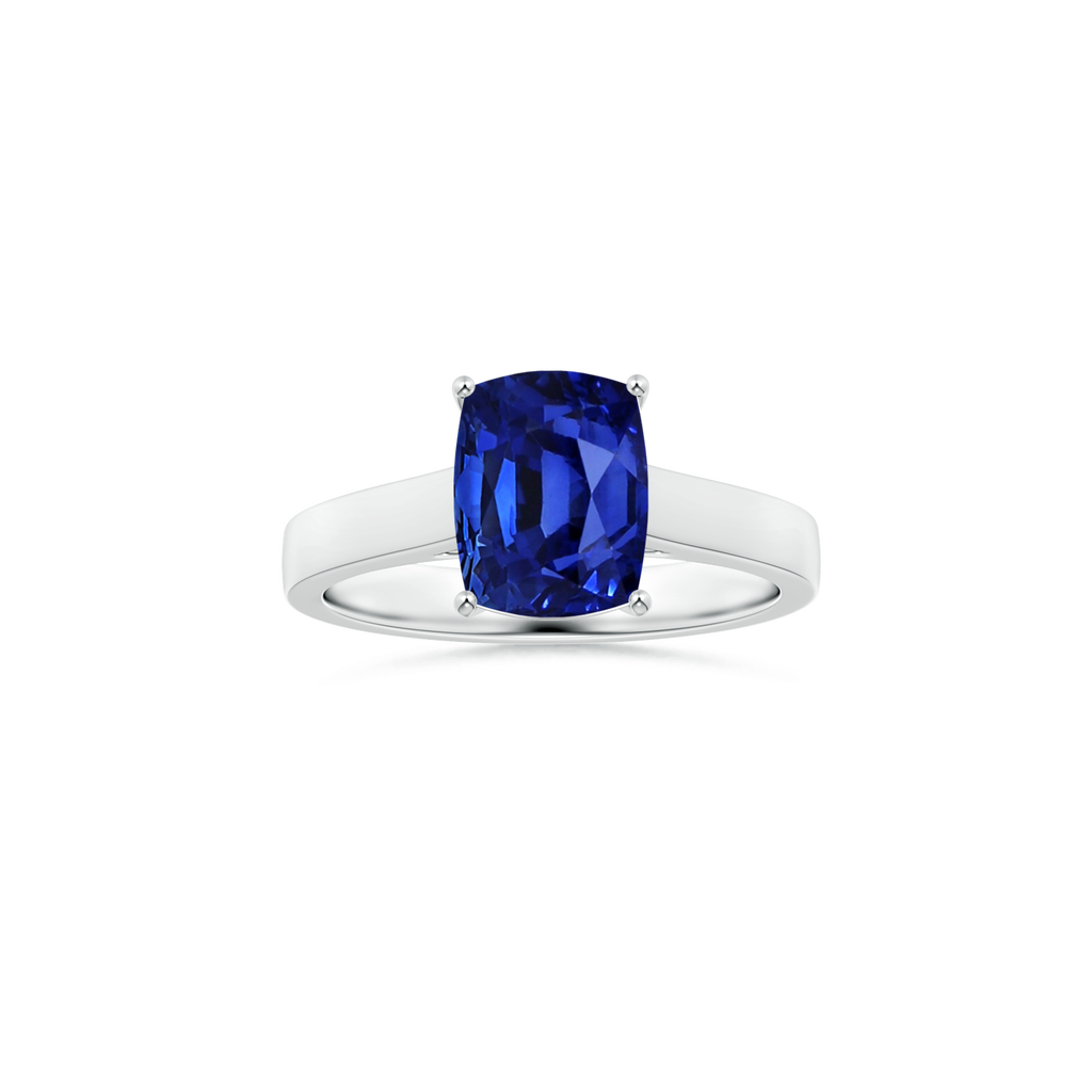 Custom GIA Certified Cushion Rectangular Blue Sapphire Prong-Set Solitaire Ring