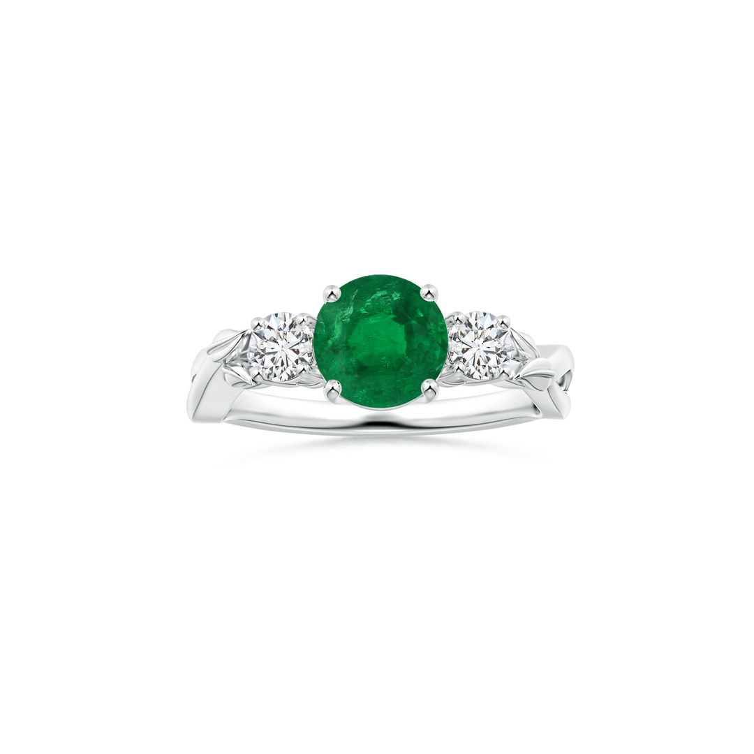Custom GIA Certified Round Emerald Three Stone Ring