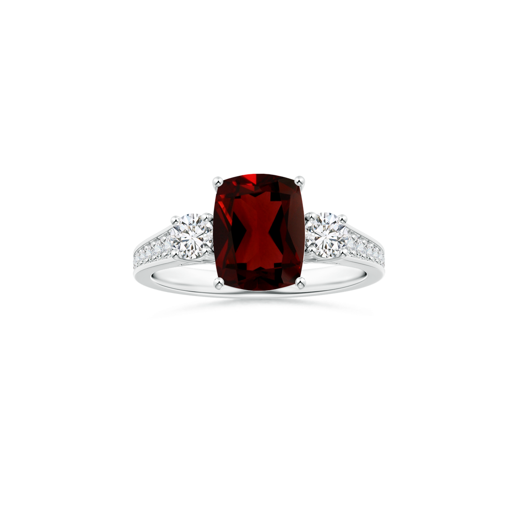 Custom Cushion Rectangular Garnet Three Stone Ring with Diamond Studded Shank