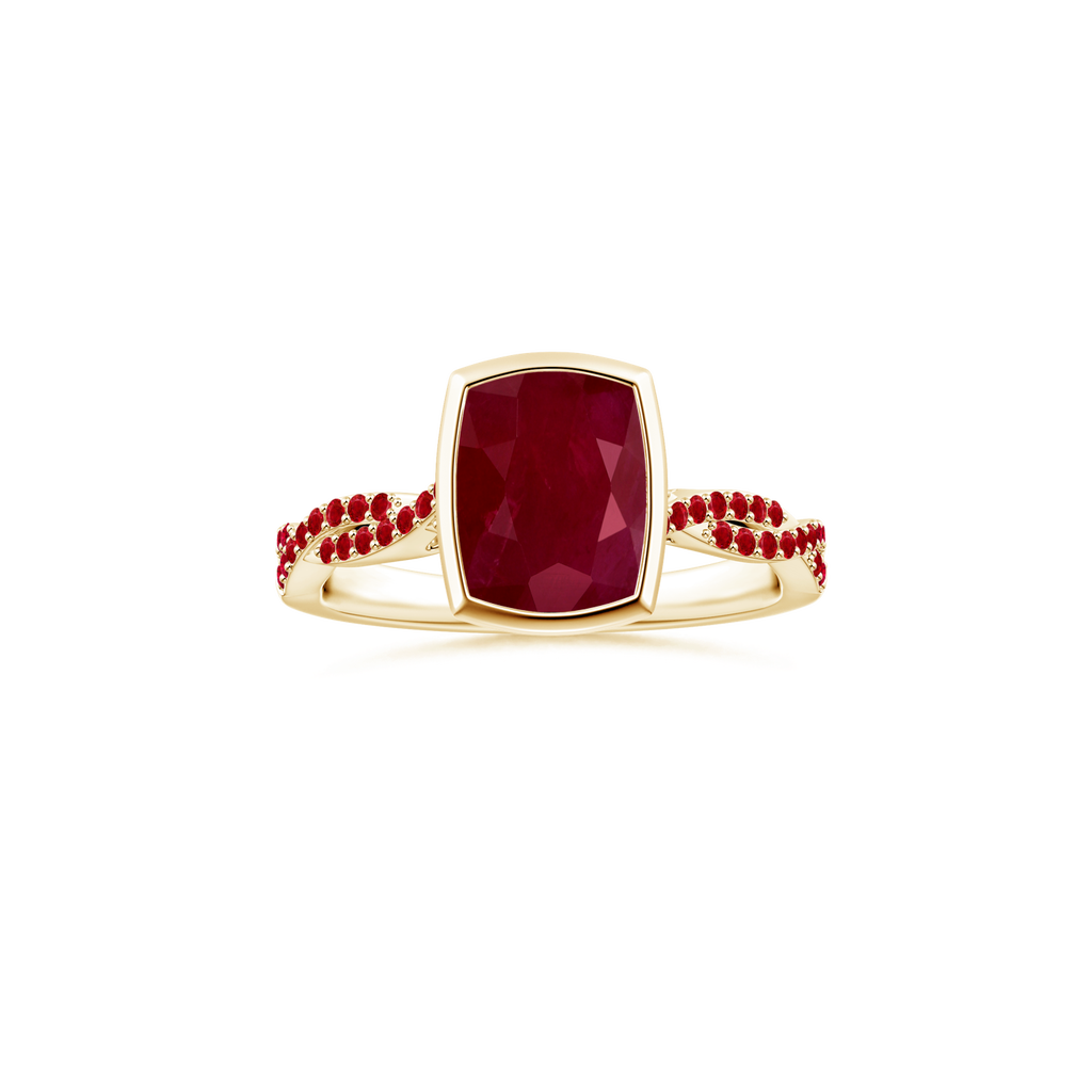 Custom Cushion Rectangular Ruby Bezel Solitaire Ring with Ruby Studded Shank