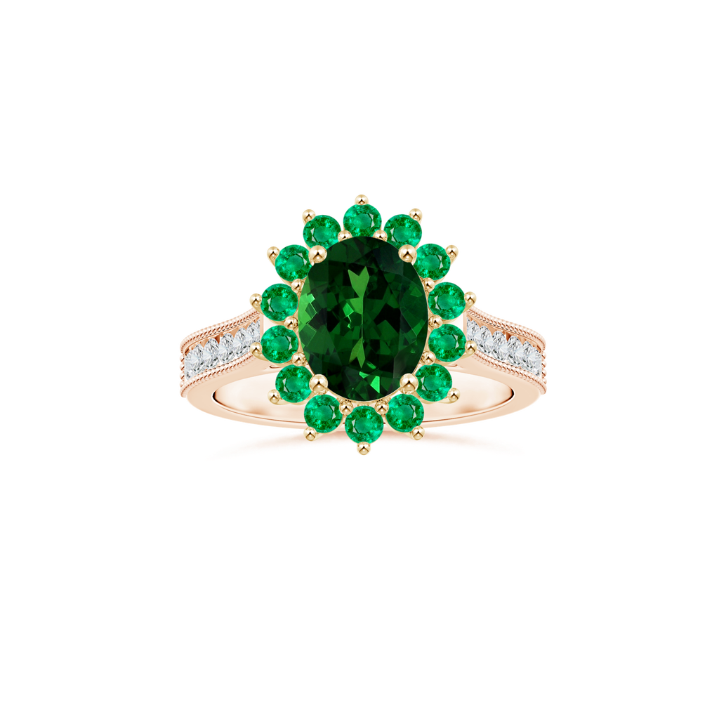 Custom Oval Tsavorite Diana Halo Ring with Diamond Studded Shank