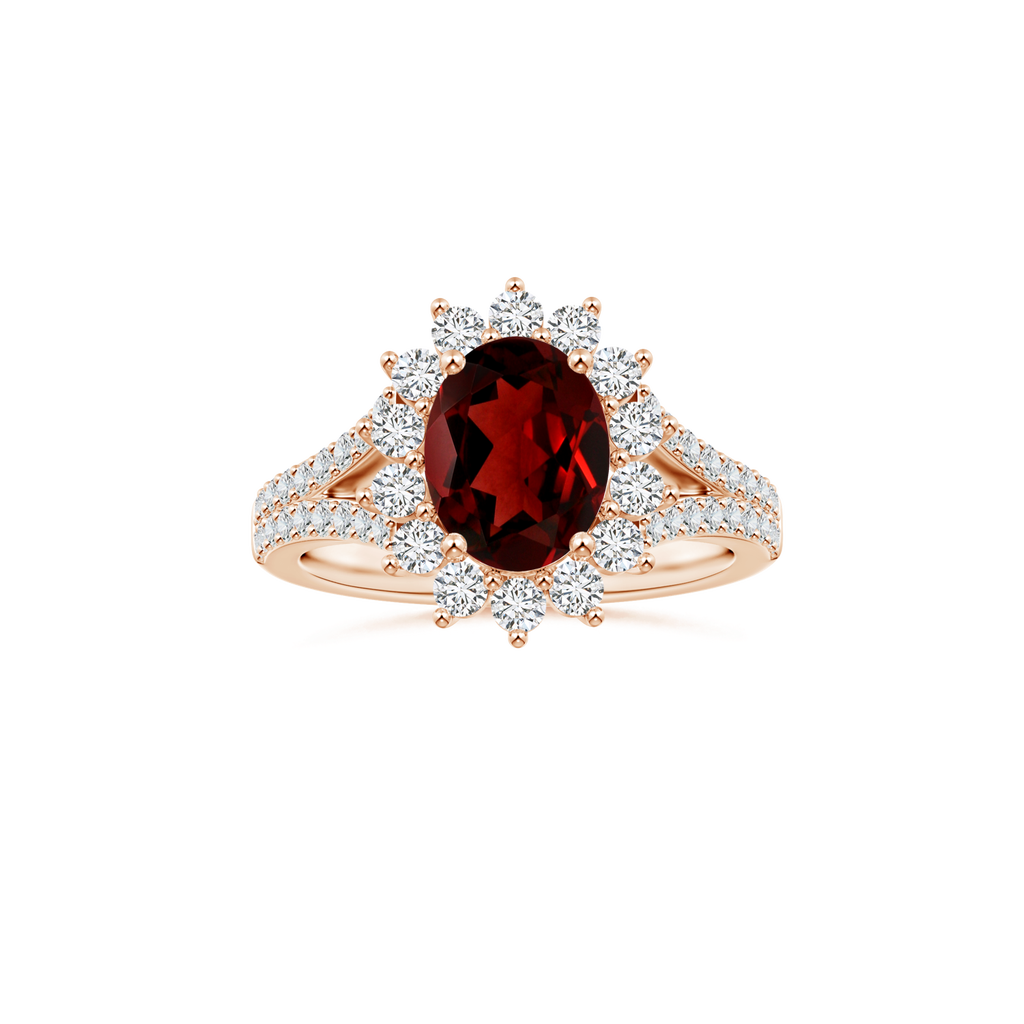 Custom Oval Garnet Diana Halo Ring with Diamond Studded Shank