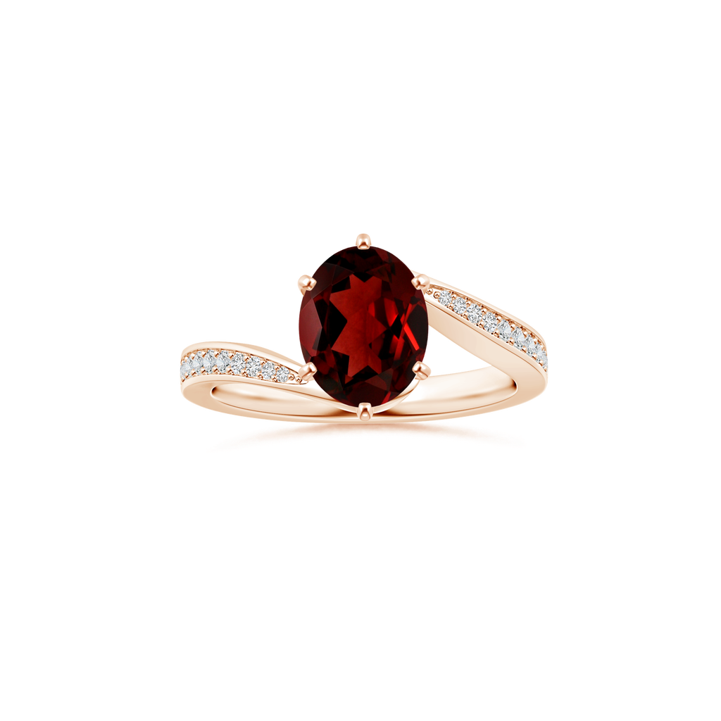 Custom Oval Garnet Peg-Set Solitaire Ring with Diamond Studded Shank