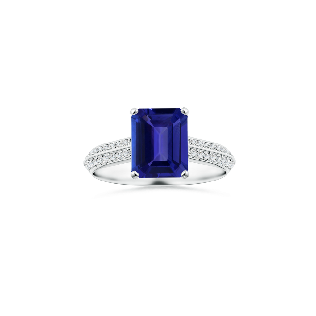 Custom GIA Certified Emerald cut Tanzanite Peg-Set Solitaire Ring with Diamond Studded Shank