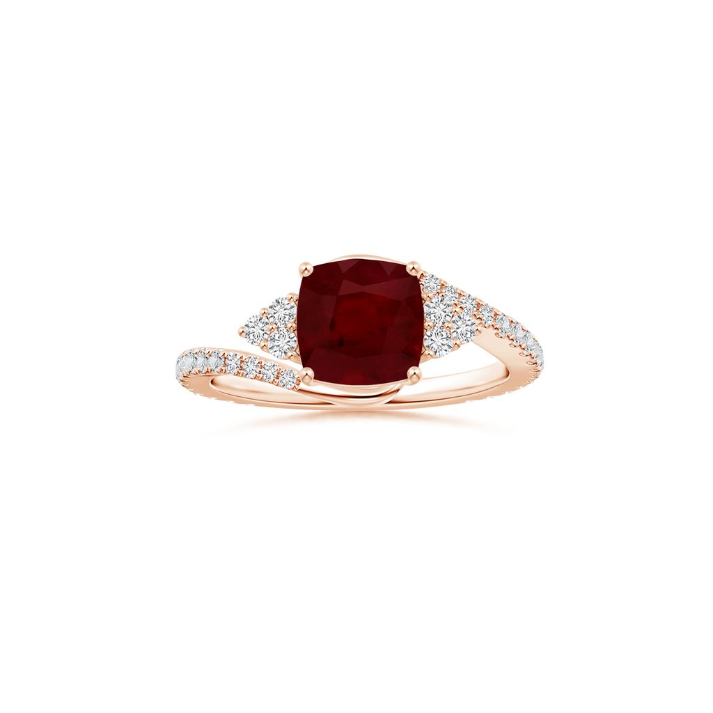 Custom Cushion Ruby Side Stone Ring with Diamond Studded Shank