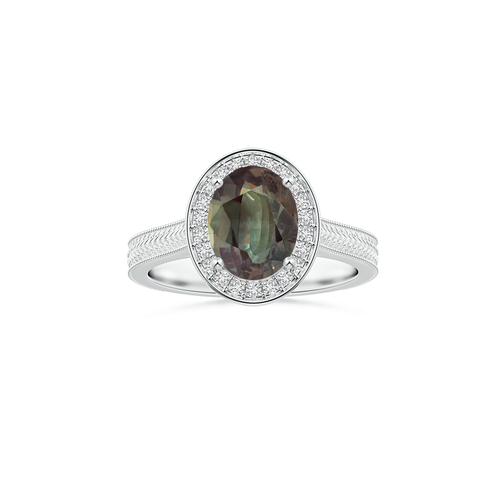 Custom GIA Certified Oval Alexandrite Halo Ring with Leaf Details