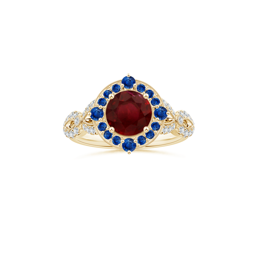 Custom GIA Certified Round Ruby Vintage Inspired Ring with Diamond Studded Shank