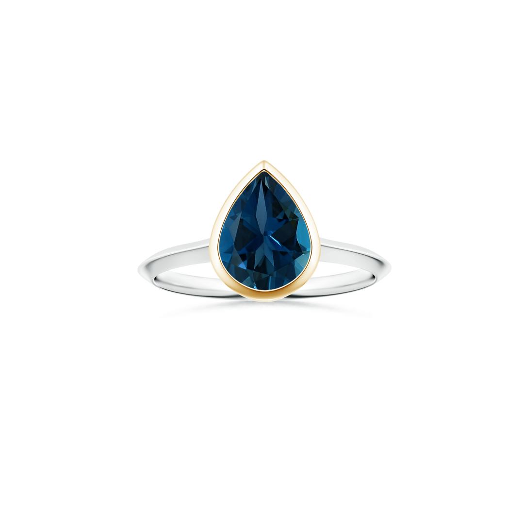 Custom Pear London Blue Topaz Bezel Solitaire Ring