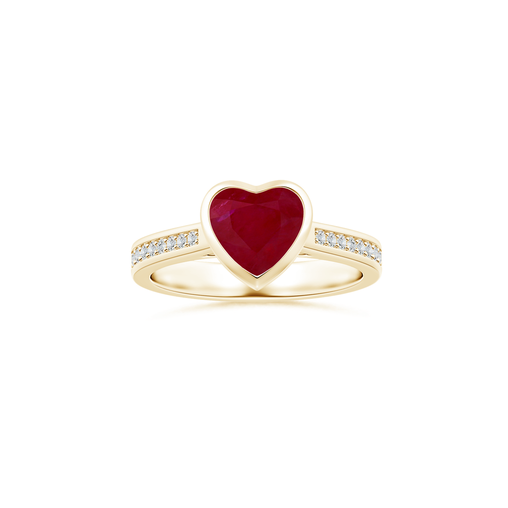 Custom Heart Ruby Bezel Solitaire Ring with Diamond Studded Shank