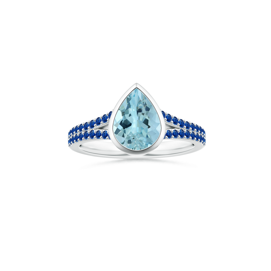 Custom Pear Aquamarine Bezel Solitaire Ring with Blue Sapphire Studded Shank