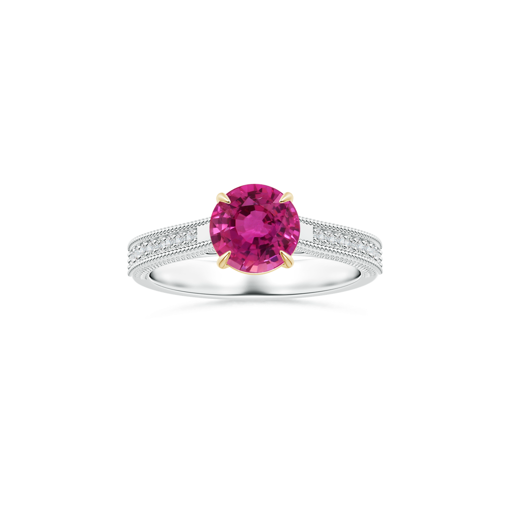 Custom Round Pink Sapphire Claw-Set Solitaire Ring with Diamond Studded Shank