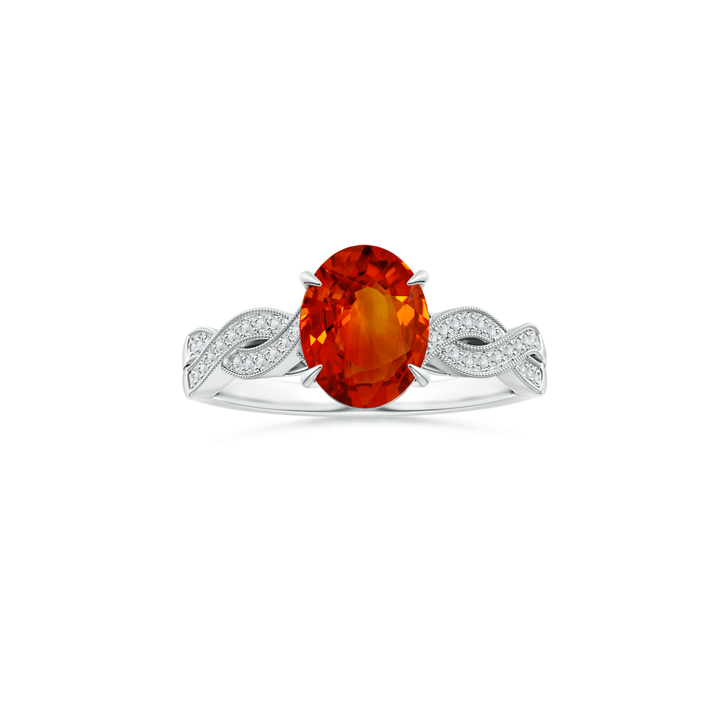 Custom Oval Orange Sapphire Claw-Set Solitaire Ring with Diamond Studded Shank