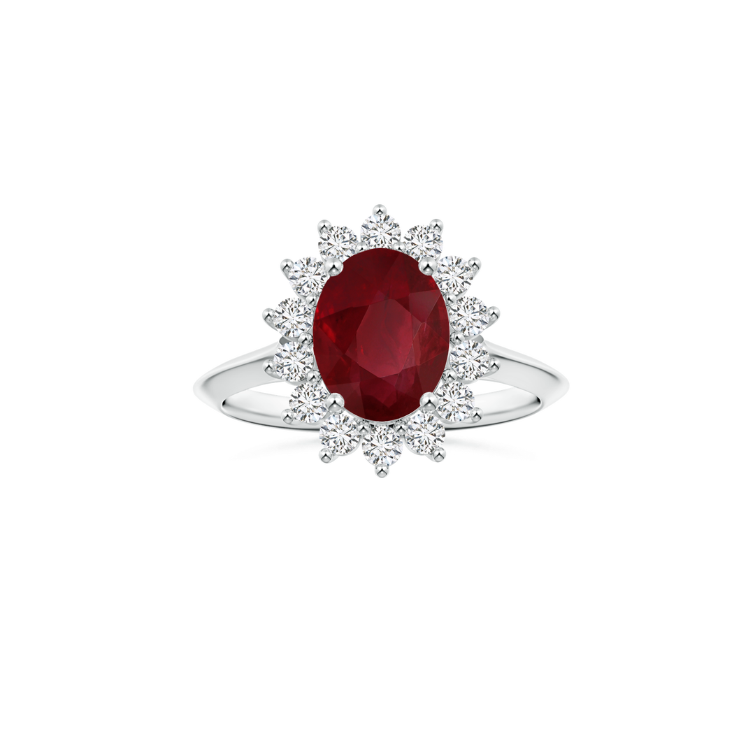 Custom Oval Ruby Diana Halo Ring