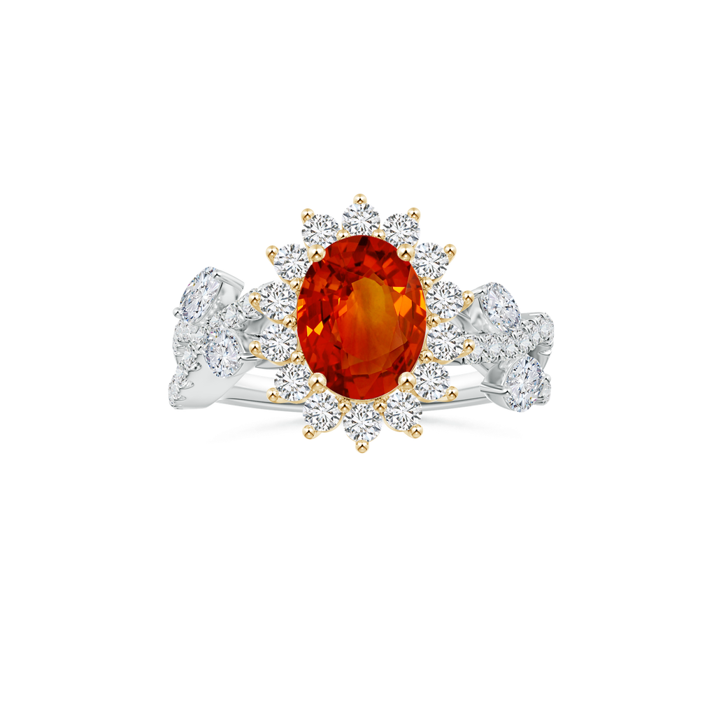 Custom Oval Orange Sapphire Diana Halo Ring with Diamond Studded Shank