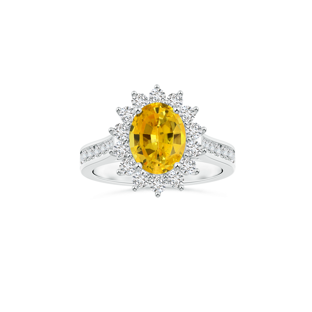 Custom Oval Yellow Sapphire Diana Halo Ring with Diamond Studded Shank