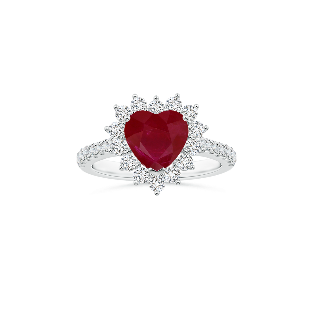 Custom Heart Ruby Diana Halo Ring with Diamond Studded Shank
