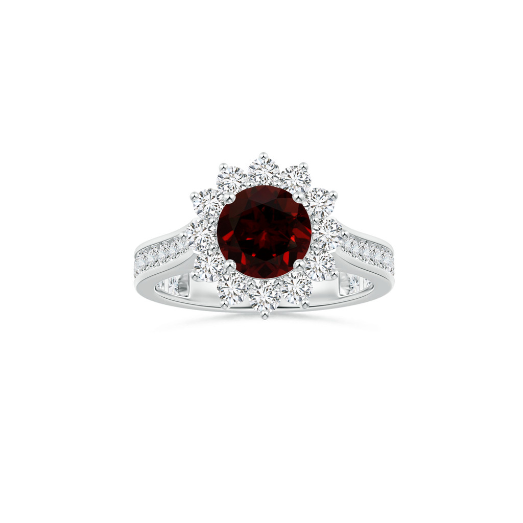 Custom Round Garnet Diana Halo Ring with Diamond Studded Shank