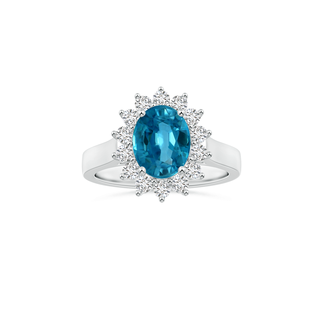 Custom Oval Blue Zircon Diana Halo Ring