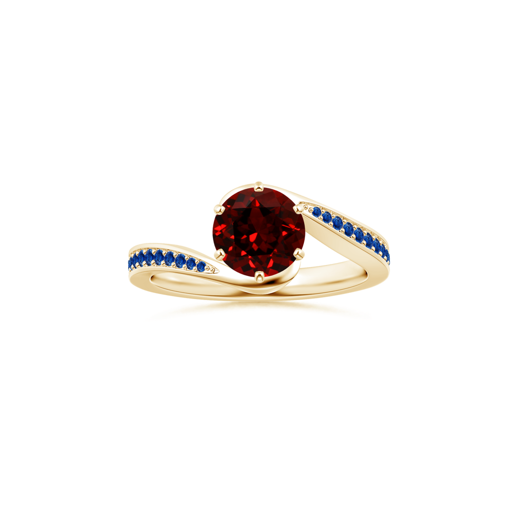 Custom Round Garnet Peg-Set Solitaire Ring with Blue Sapphire Studded Shank