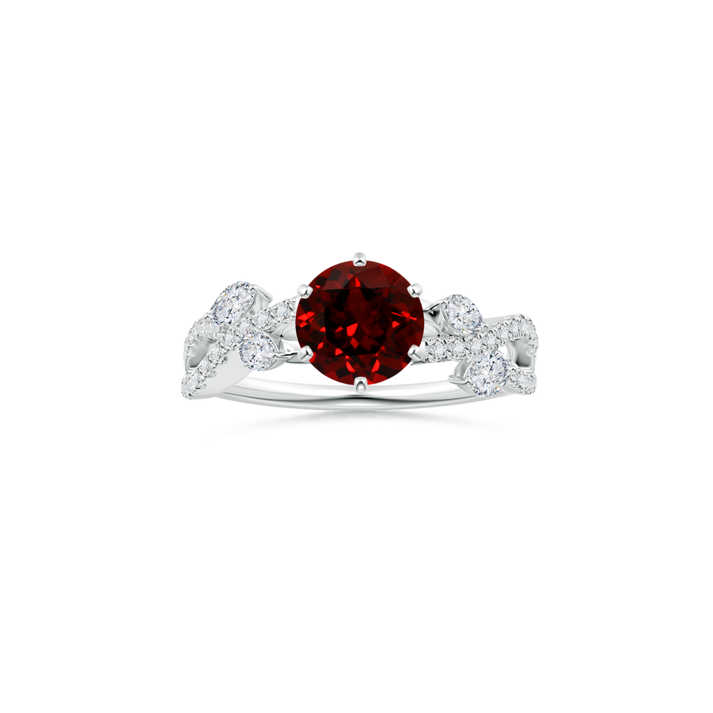 Custom Round Garnet Peg-Set Solitaire Ring with Diamond Studded Shank