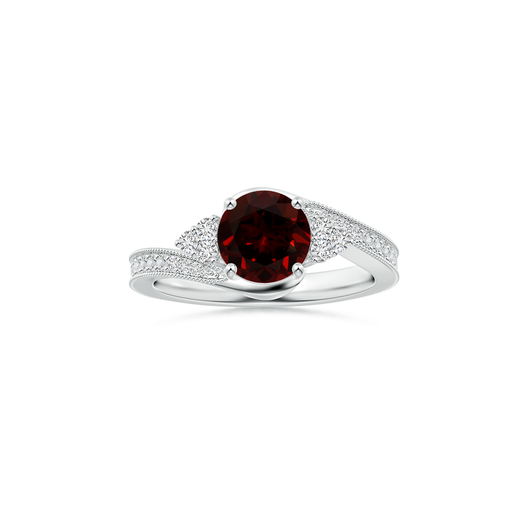 Custom Round Garnet Side Stone Ring with Diamond Studded Shank