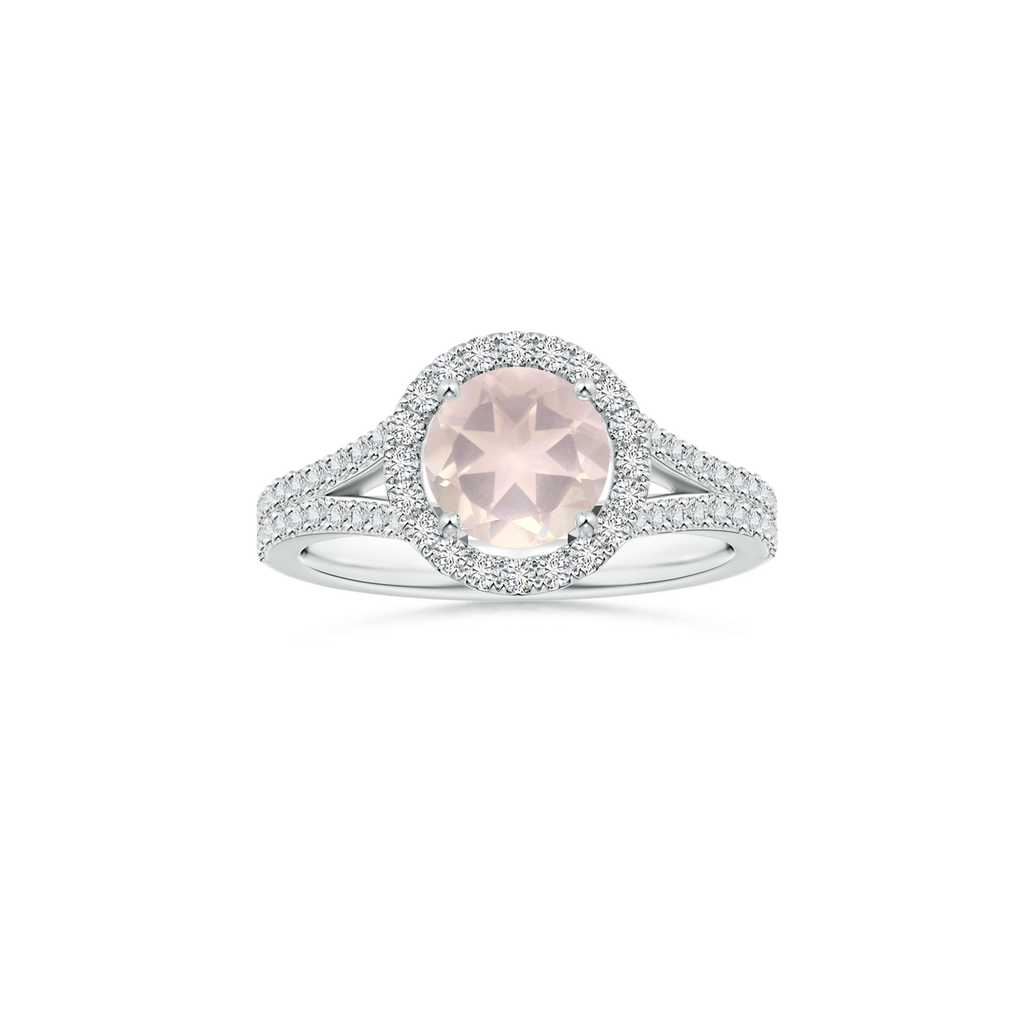 Custom GIA Certified Round Rose Quartz Halo Ring with Diamond Studded Shank