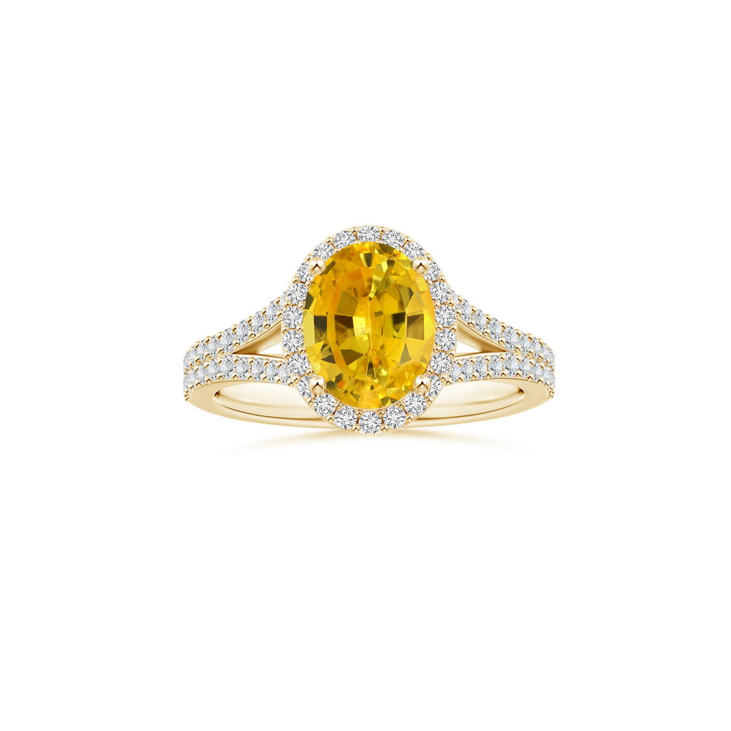 Custom Oval Yellow Sapphire Halo Ring with Diamond Studded Shank