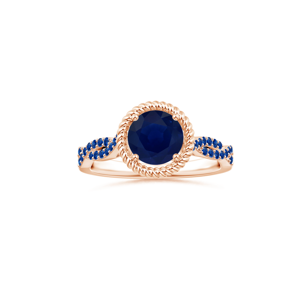 Custom Round Blue Sapphire Halo Ring with Blue Sapphire Studded Shank