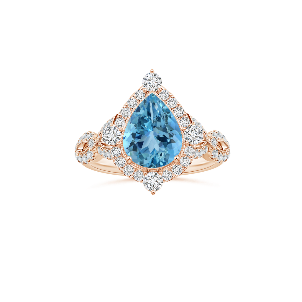 Custom Pear Aquamarine Vintage Inspired Ring with Diamond Studded Shank
