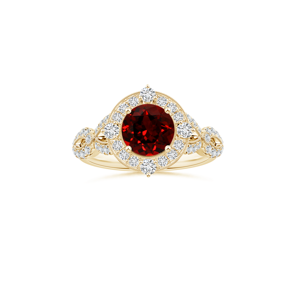 Custom Round Garnet Vintage Inspired Ring with Diamond Studded Shank