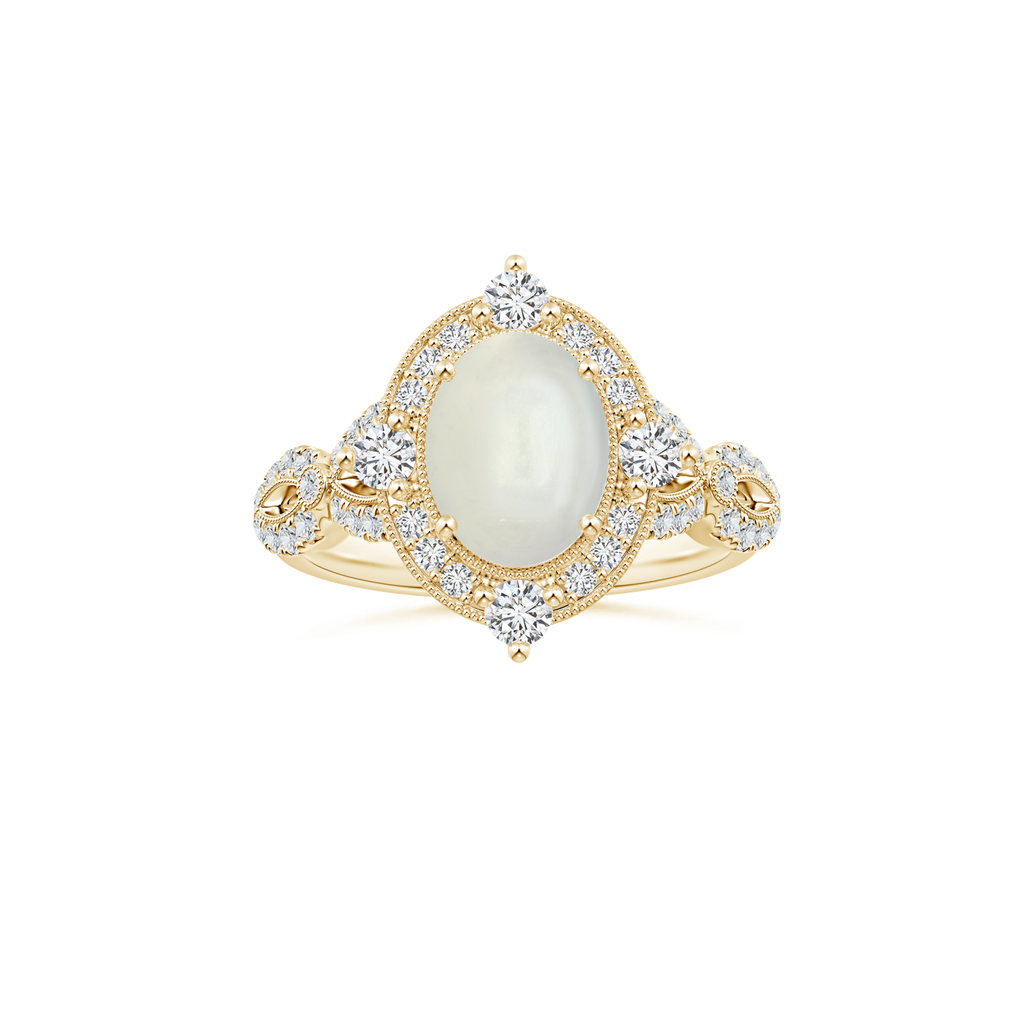Custom GIA Certified Oval Rainbow Moonstone Vintage Inspired Ring with Diamond Studded Shank