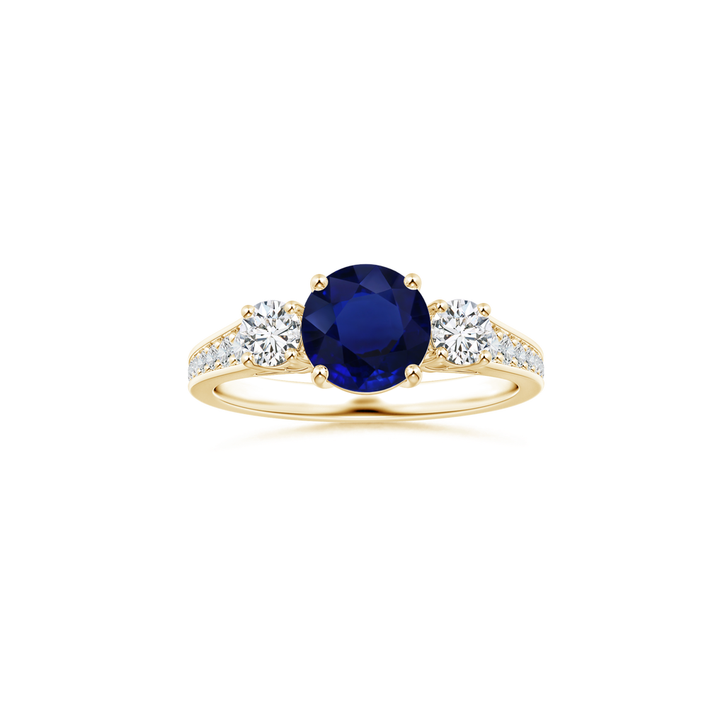 Custom GIA Certified Round Kyanite Three Stone Ring with Diamond Studded Shank