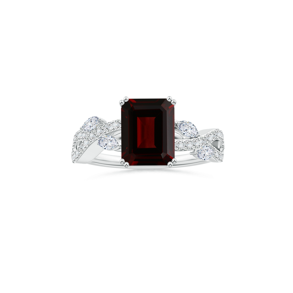 Custom Emerald cut Garnet Double Prong-Set Solitaire Ring with Diamond Studded Shank