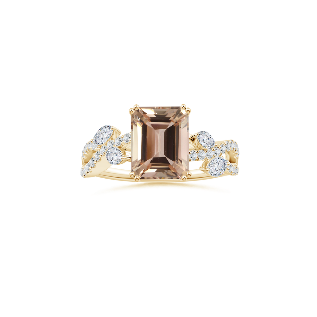 Custom GIA Certified Emerald cut Morganite Double Prong-Set Solitaire Ring with Diamond Studded Shank