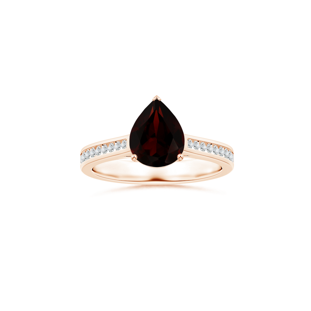 Custom GIA Certified Pear Garnet Prong-Set Solitaire Ring with Diamond Studded Shank