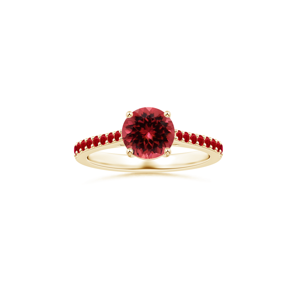 Custom GIA Certified Round Pink Tourmaline Prong-Set Solitaire Ring with Ruby Studded Shank