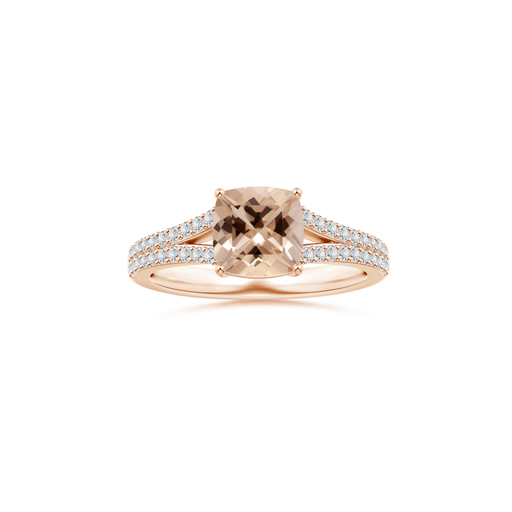 Custom GIA Certified Cushion Morganite Prong-Set Solitaire Ring with Diamond Studded Shank