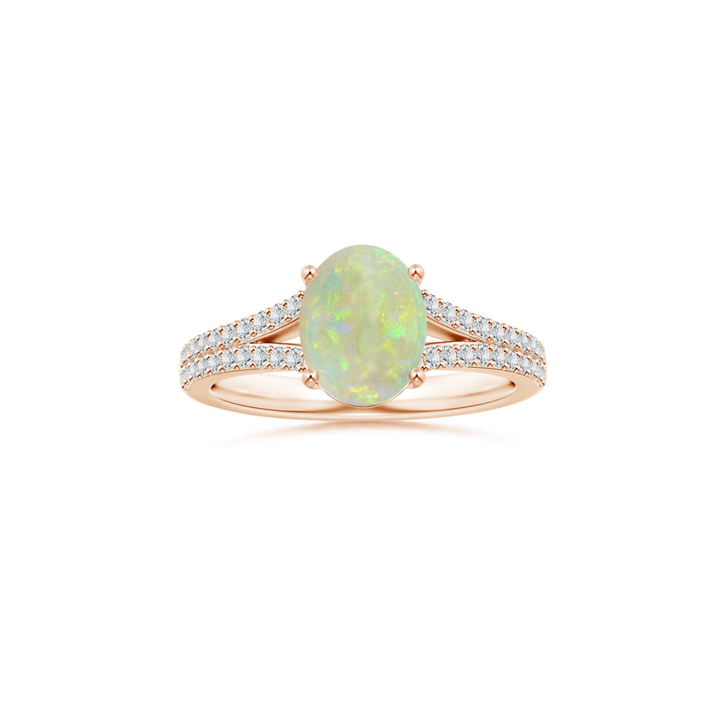 Custom GIA Certified Oval Opal Prong-Set Solitaire Ring with Diamond Studded Shank