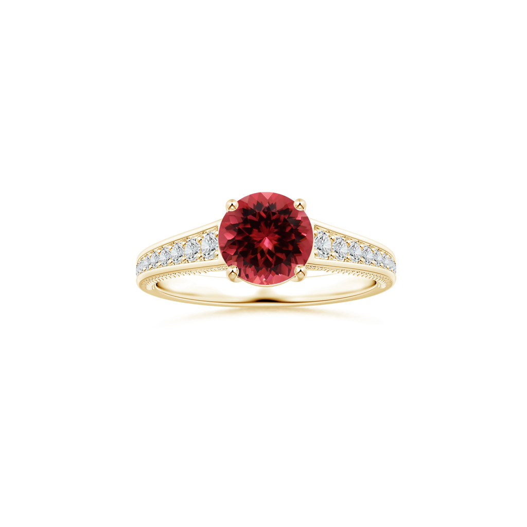 Custom GIA Certified Round Pink Tourmaline Prong-Set Solitaire Ring with Diamond Studded Shank