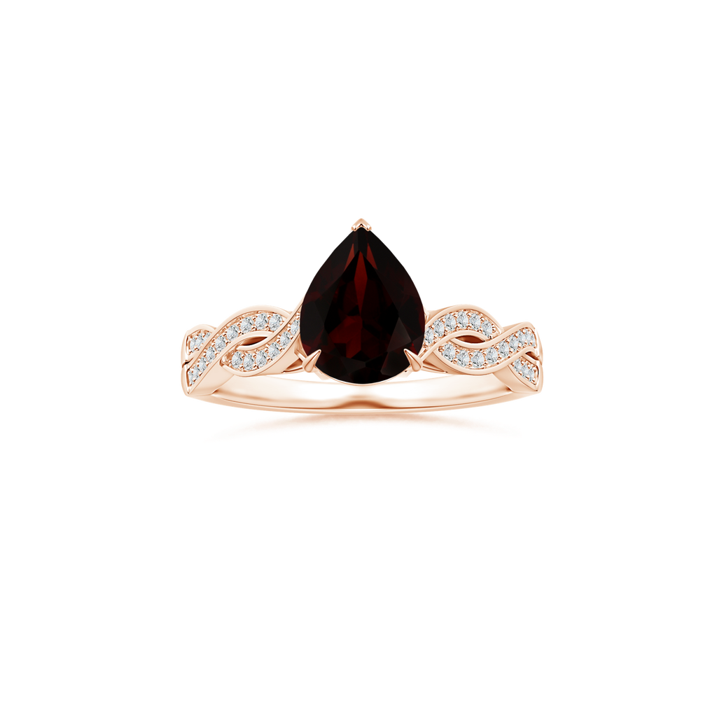Custom GIA Certified Pear Garnet Claw-Set Solitaire Ring with Diamond Studded Shank