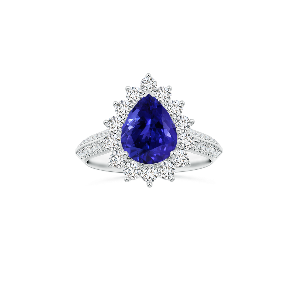 Custom GIA Certified Pear Tanzanite Diana Halo Ring with Diamond Studded Shank