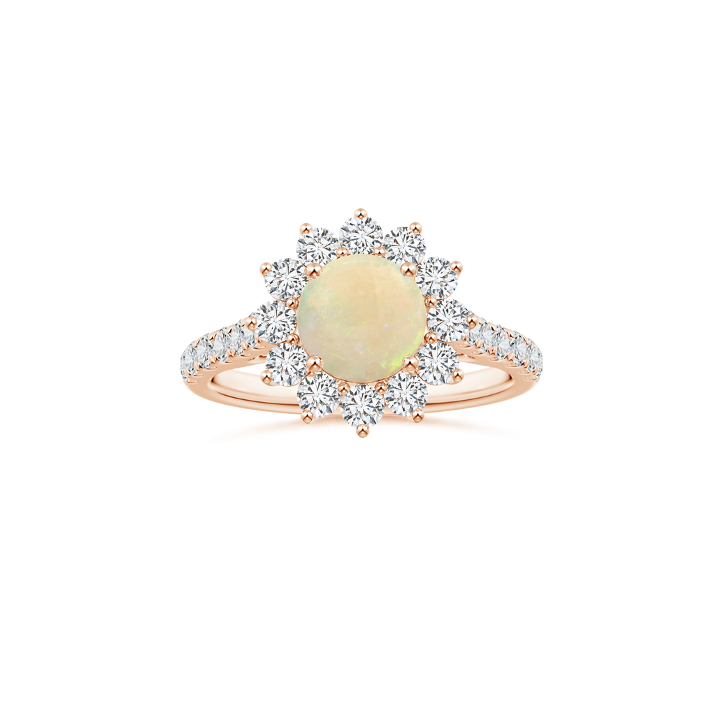 Custom GIA Certified Round Opal Diana Halo Ring with Diamond Studded Shank