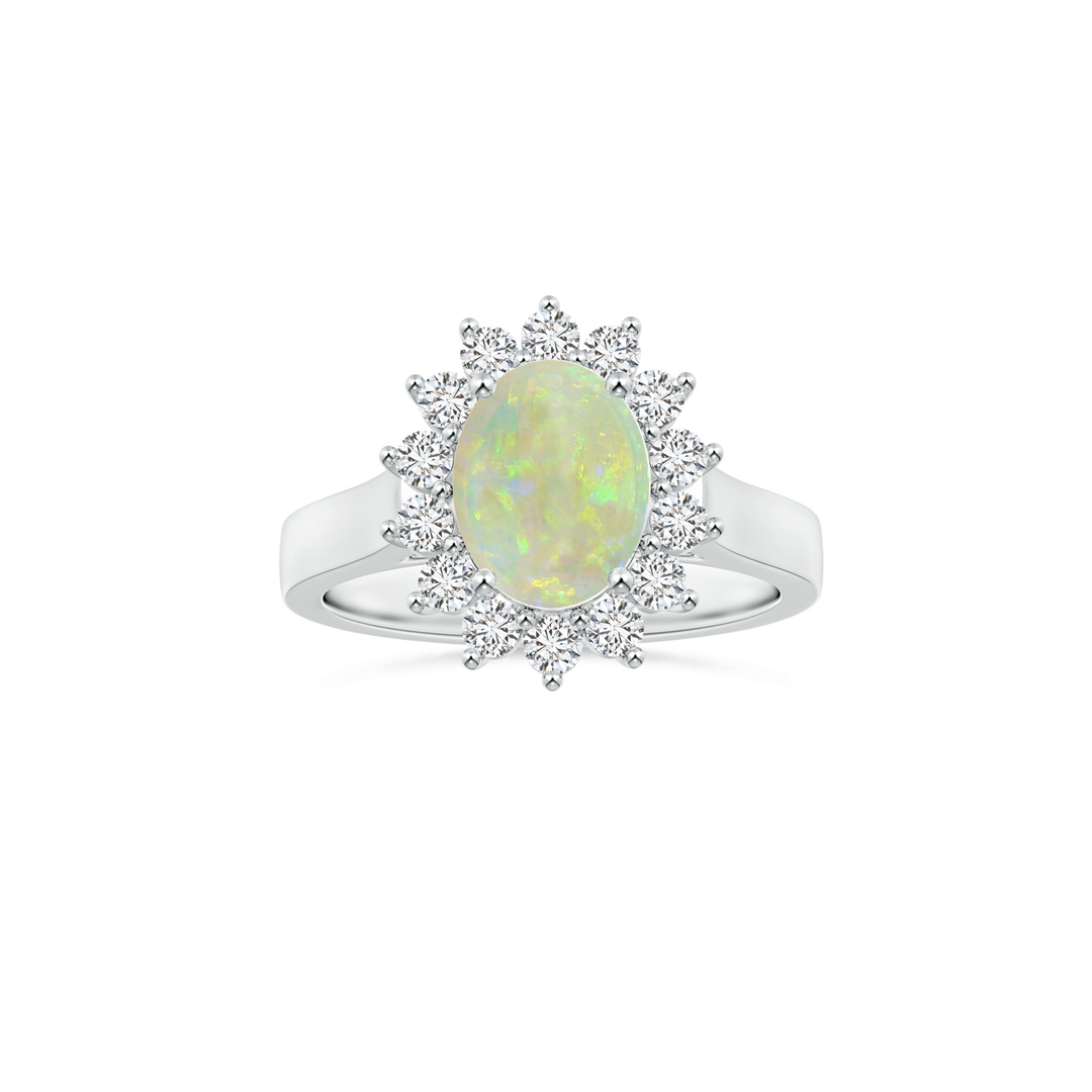 Custom GIA Certified Oval Opal Diana Halo Ring