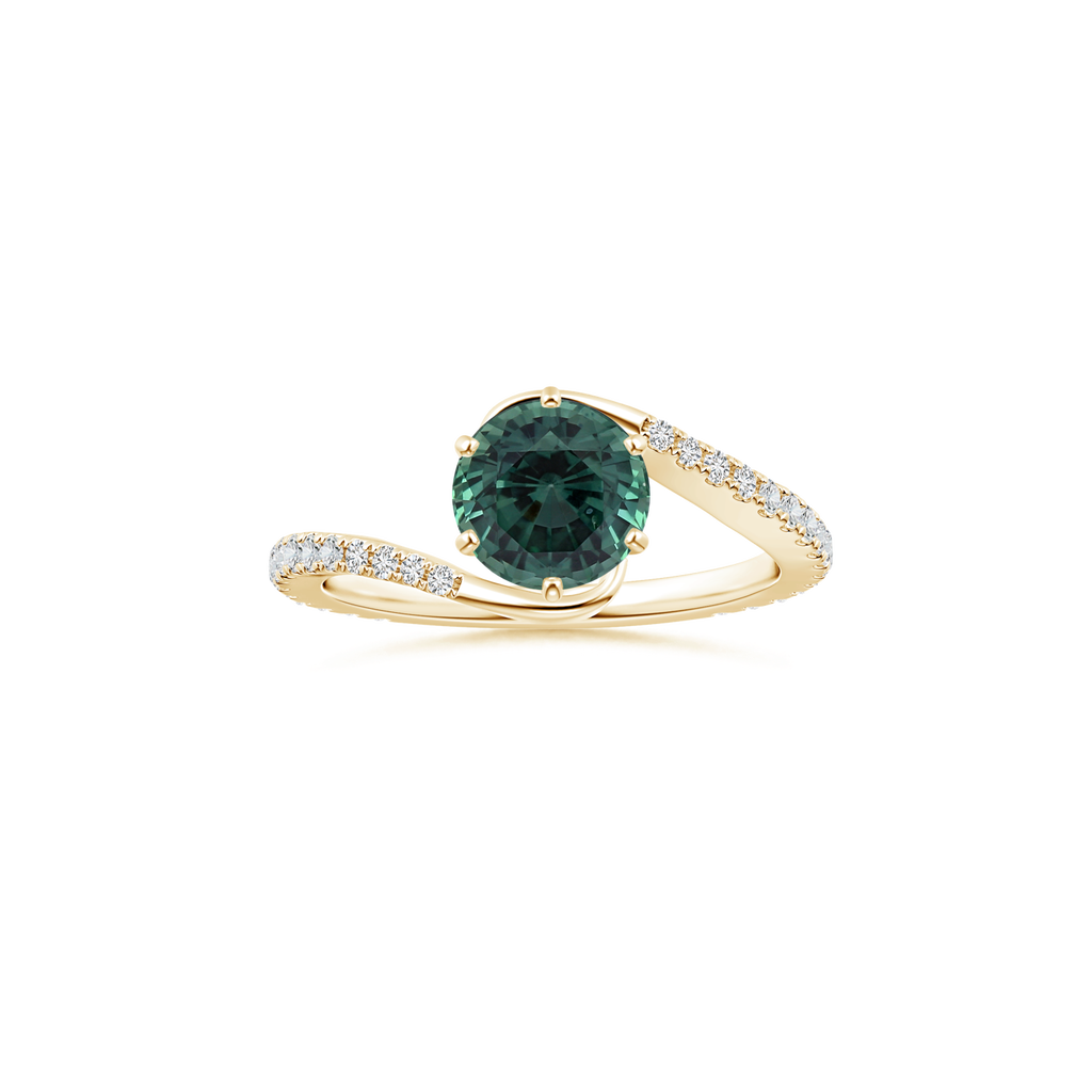 Custom GIA Certified Round Teal Montana Sapphire Peg-Set Solitaire Ring with Diamond Studded Shank