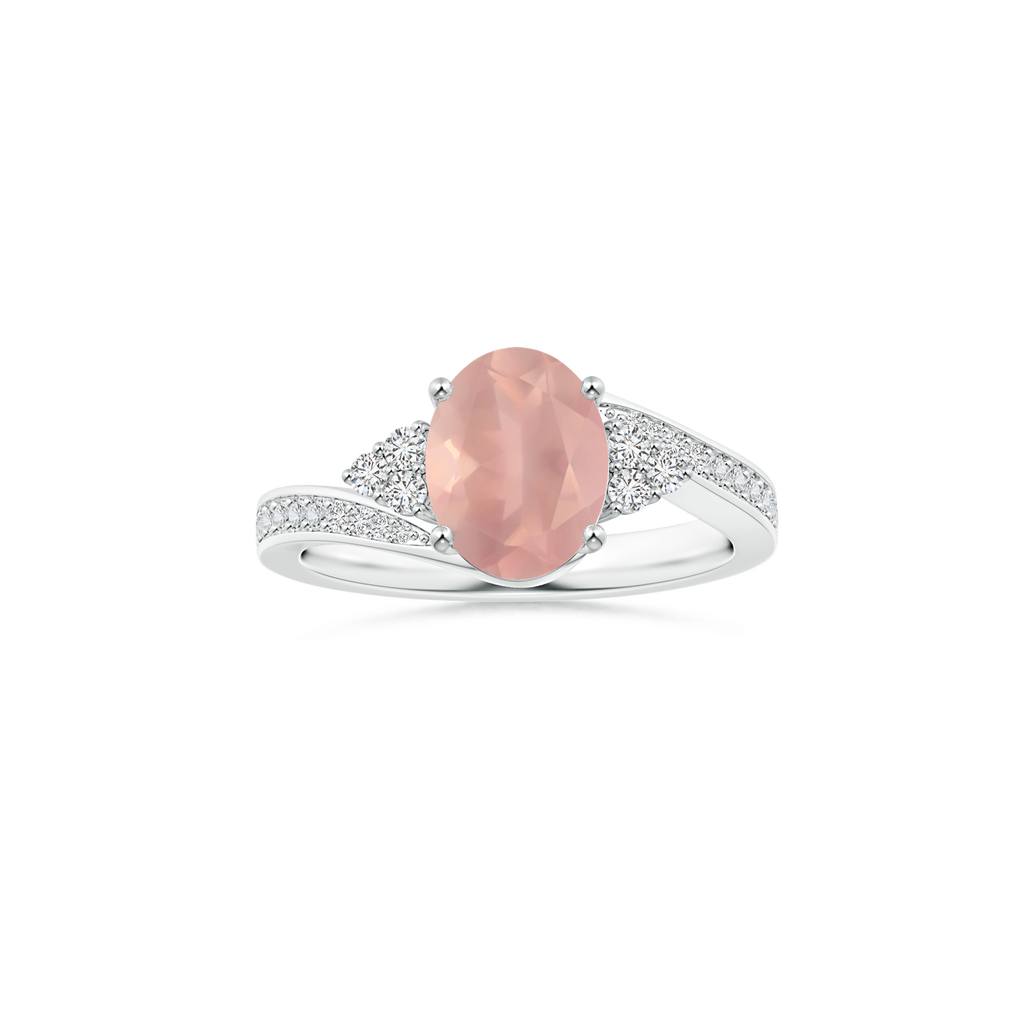 Custom GIA Certified Oval Rose Quartz Side Stone Ring with Diamond Studded Shank
