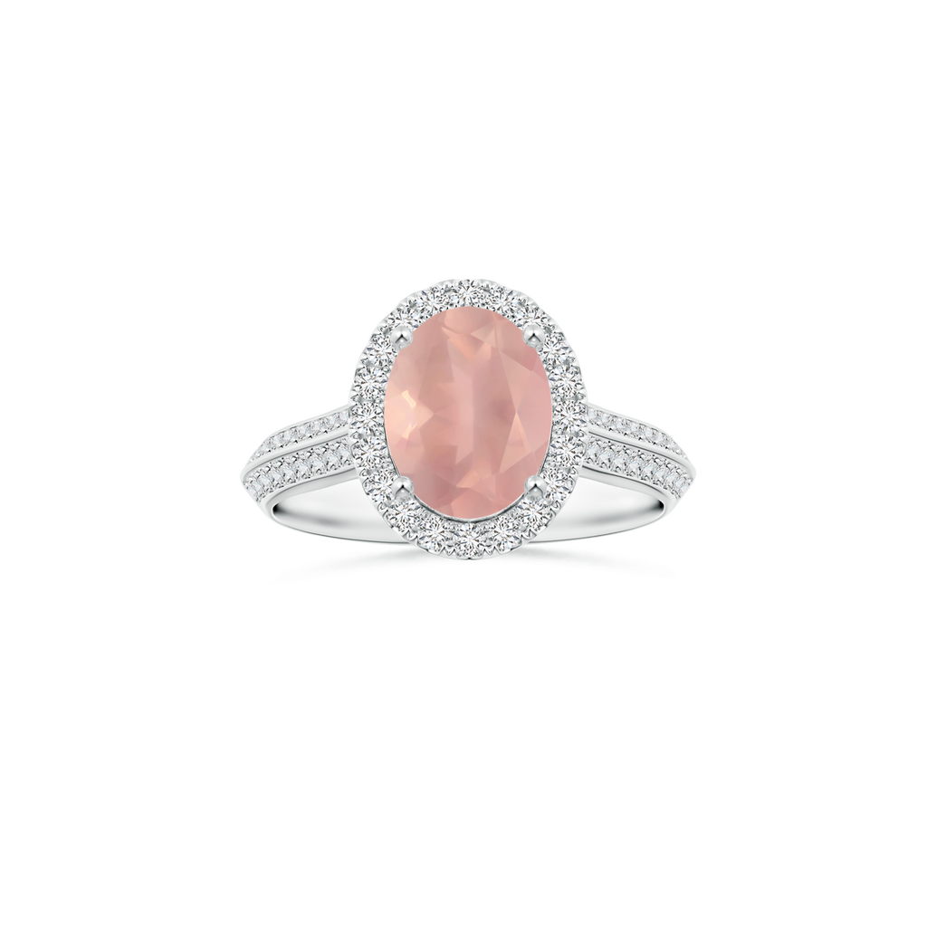 Custom GIA Certified Oval Rose Quartz Halo Ring with Diamond Studded Shank