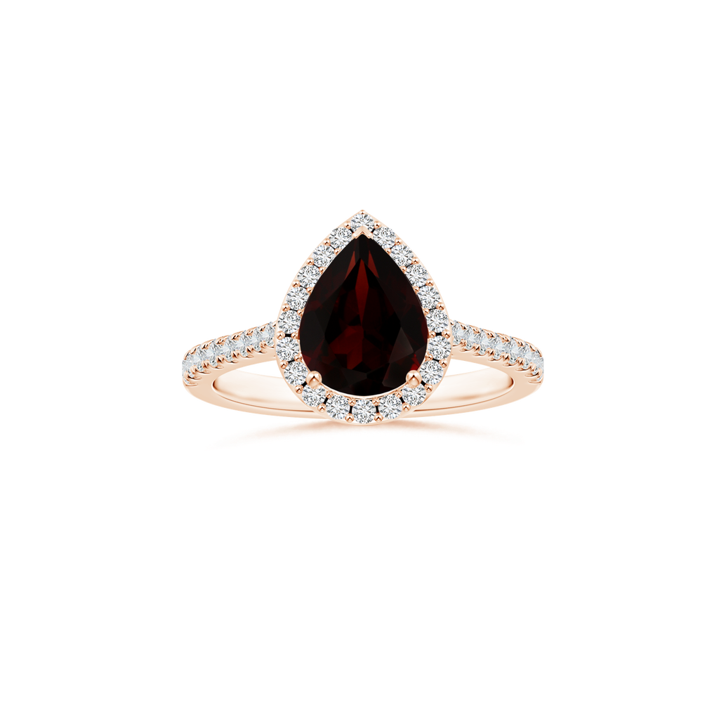 Custom GIA Certified Pear Garnet Halo Ring with Diamond Studded Shank
