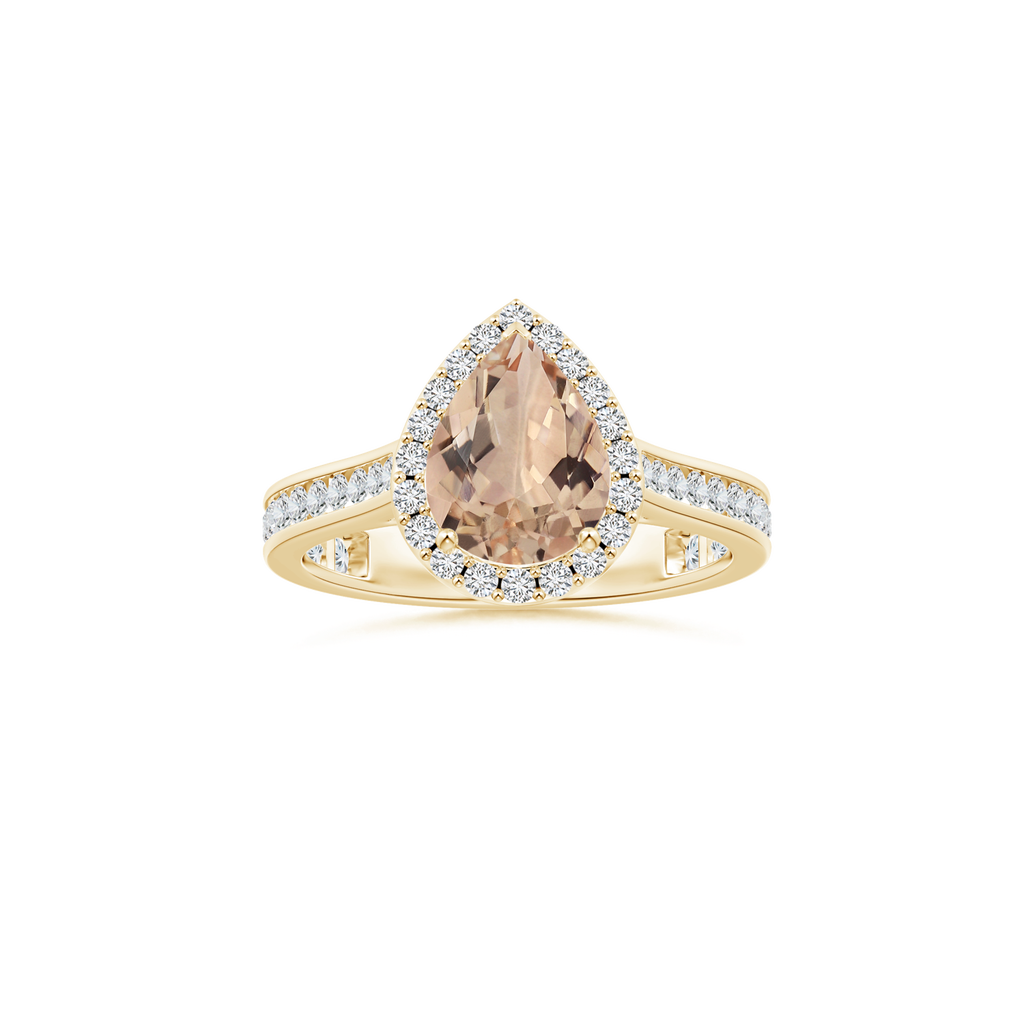 Custom GIA Certified Pear Morganite Halo Ring with Diamond Studded Shank