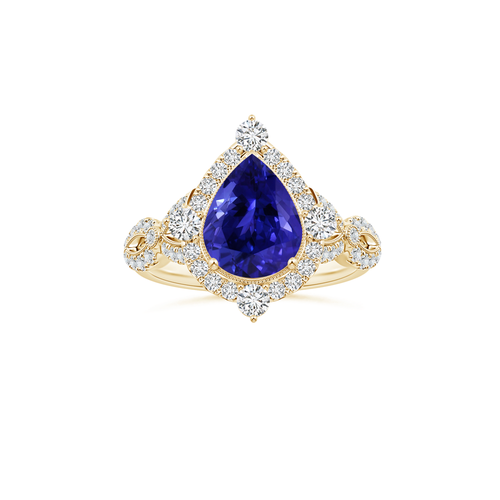 Custom GIA Certified Pear Tanzanite Vintage Inspired Ring with Diamond Studded Shank