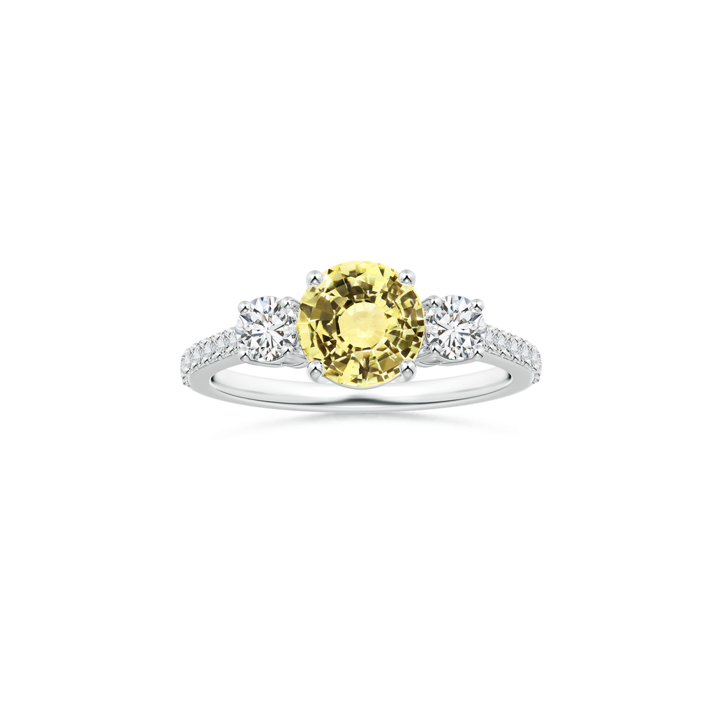 Custom GIA Certified Round Yellow Sapphire Three Stone Ring with Diamond Studded Shank